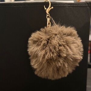 Faux Fur Pom Pom Keychain - Taupe